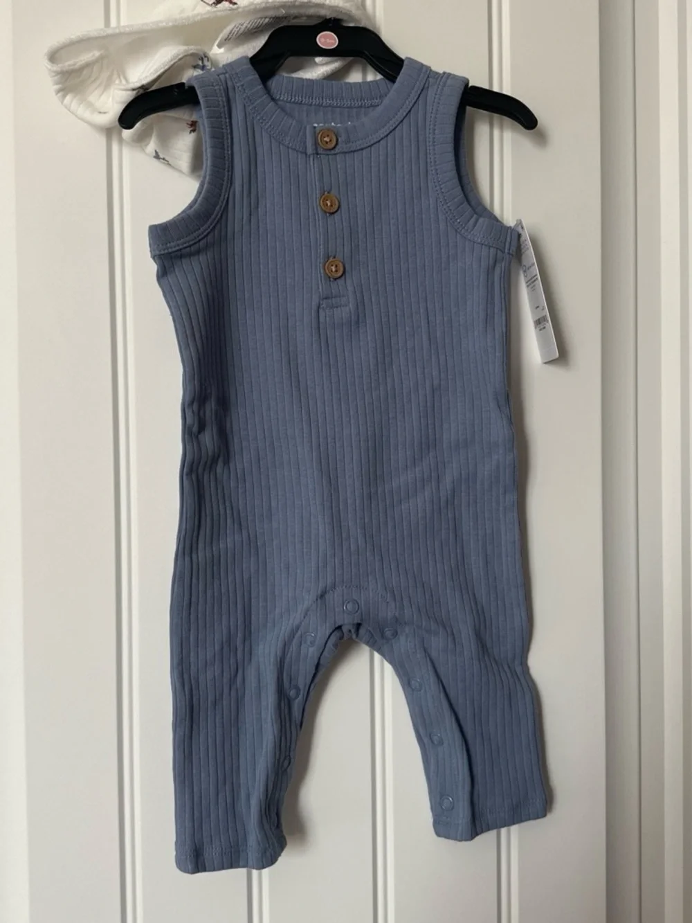 Kids Ribbed Sleeveless Romper with White Bandana Bib